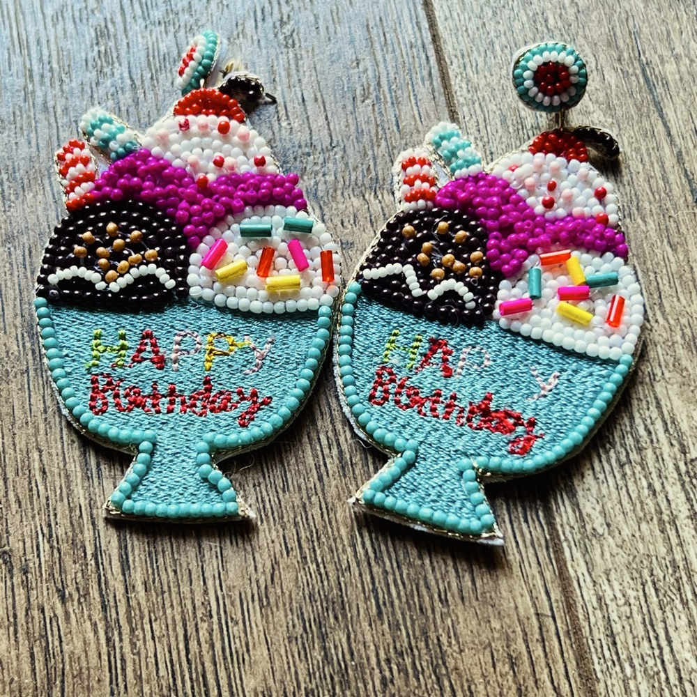 Happy Birthday cake statement earrings